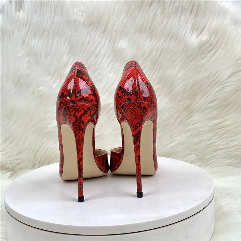 Red/Black Snake Print Pointed Toe High Heel Dress Stiletto Shallow Pumps