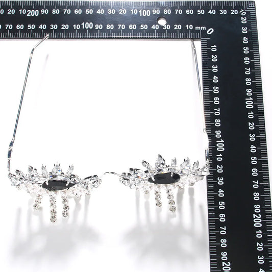 Black Evil Eye Tassel Frame Statement Pearl Crystal Women's Sunglasses