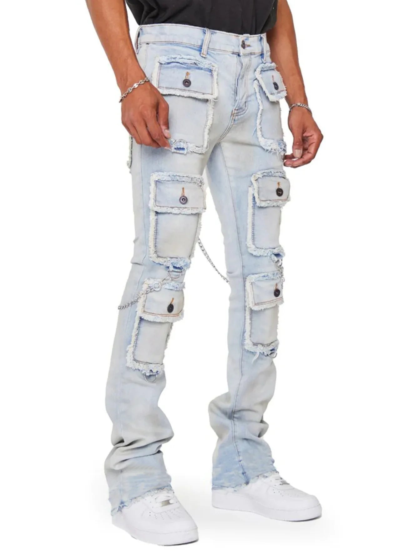 Denim Multi-Pocket Men’s Stretch Hip-Hop Skinny Cargo Jeans