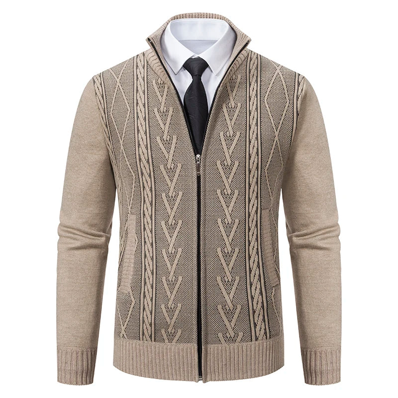 Men's Stand Collar Knitted Cardigan Zipper Sweater Jacket