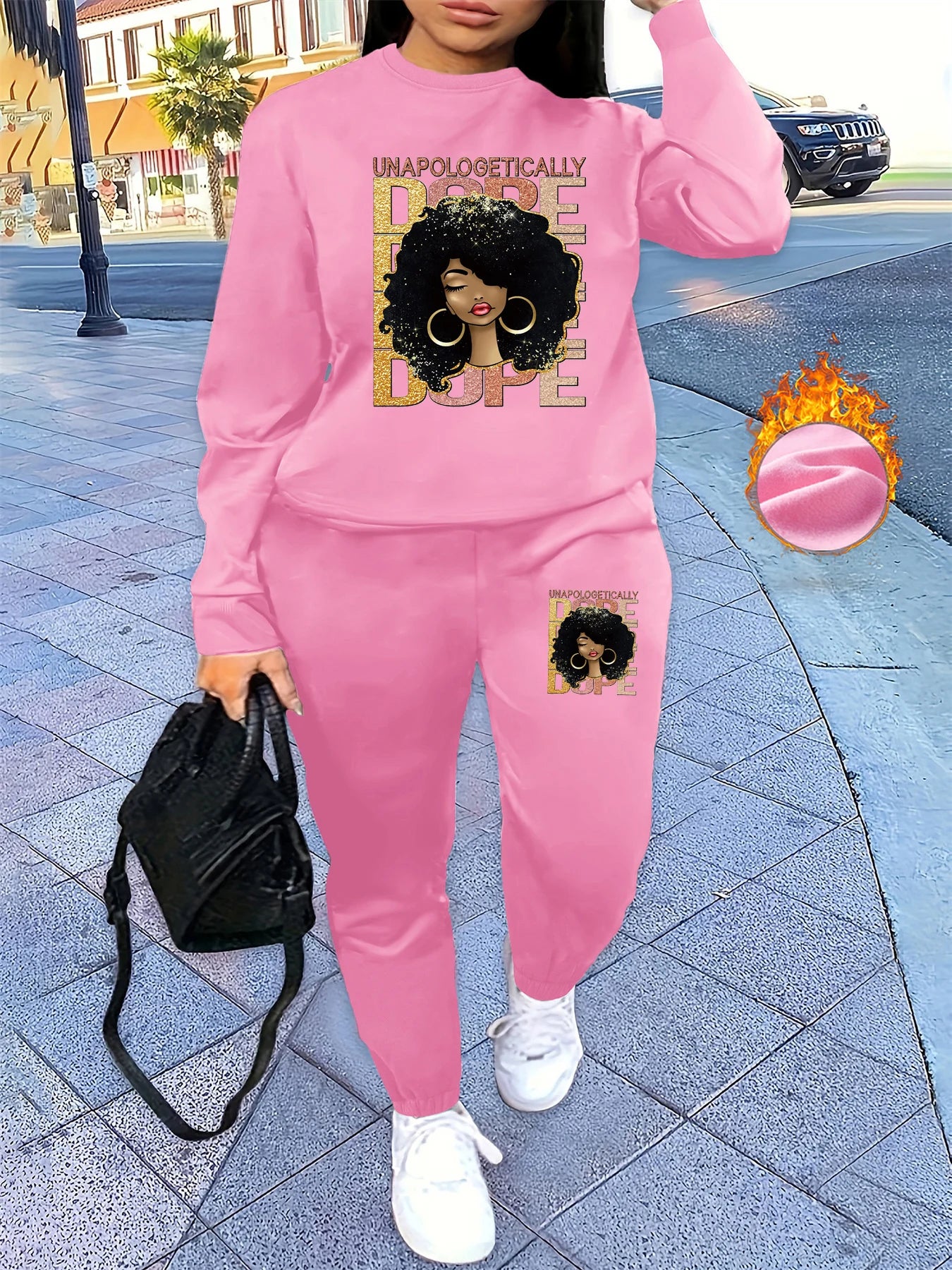 "Unapologetically Dope" Black Woman 3D Print O-Neck Sweatshirt + Jogger Sweatpants Women's Tracksuit