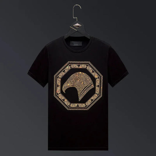 Men's Rhinestone Eagle Print Streetwear O Neck Short Sleeve Cotton T-Shirt