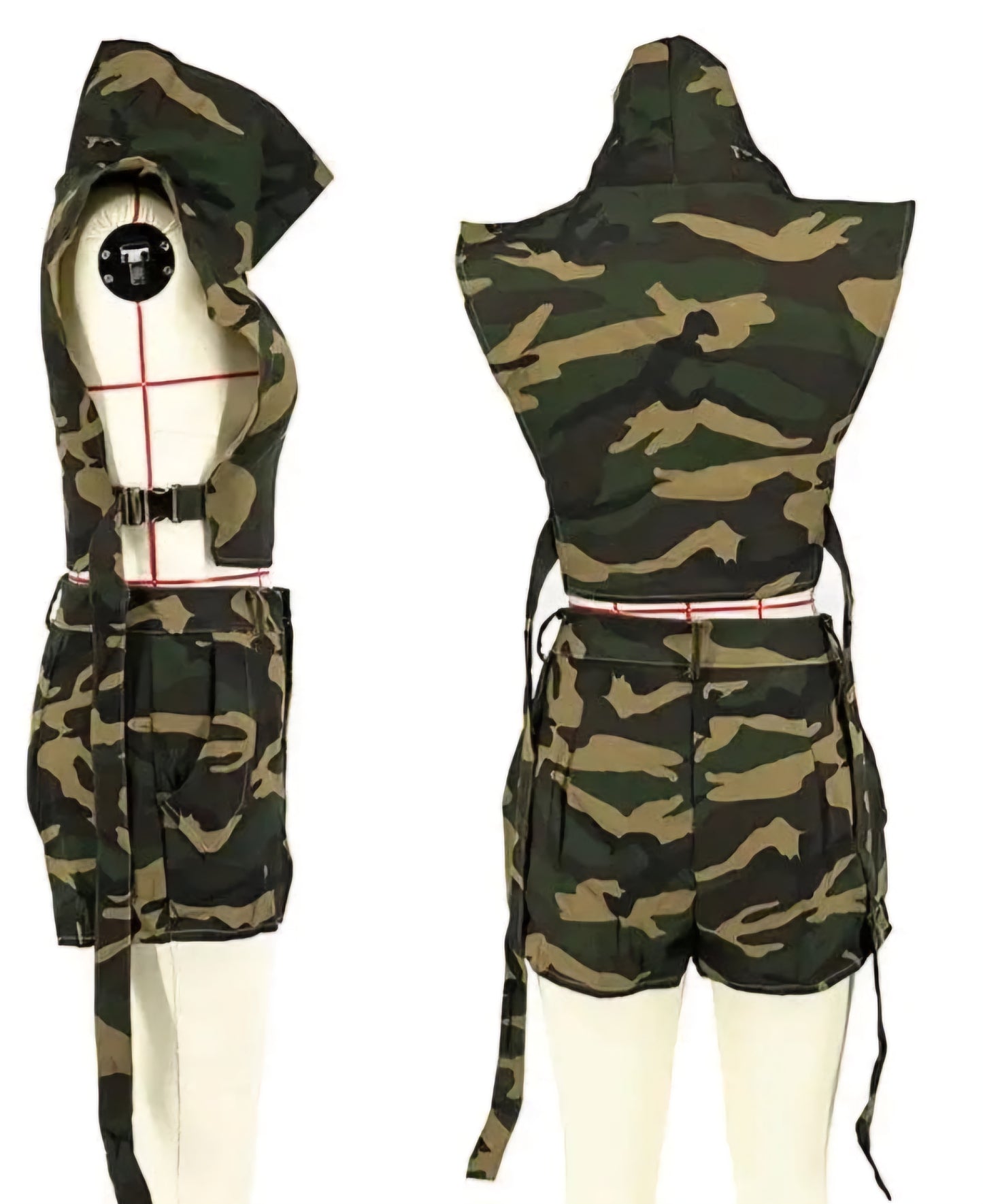 Camouflage Print Turtleneck Sleeveless Crop Top + Mini Shorts 2-Piece Sets