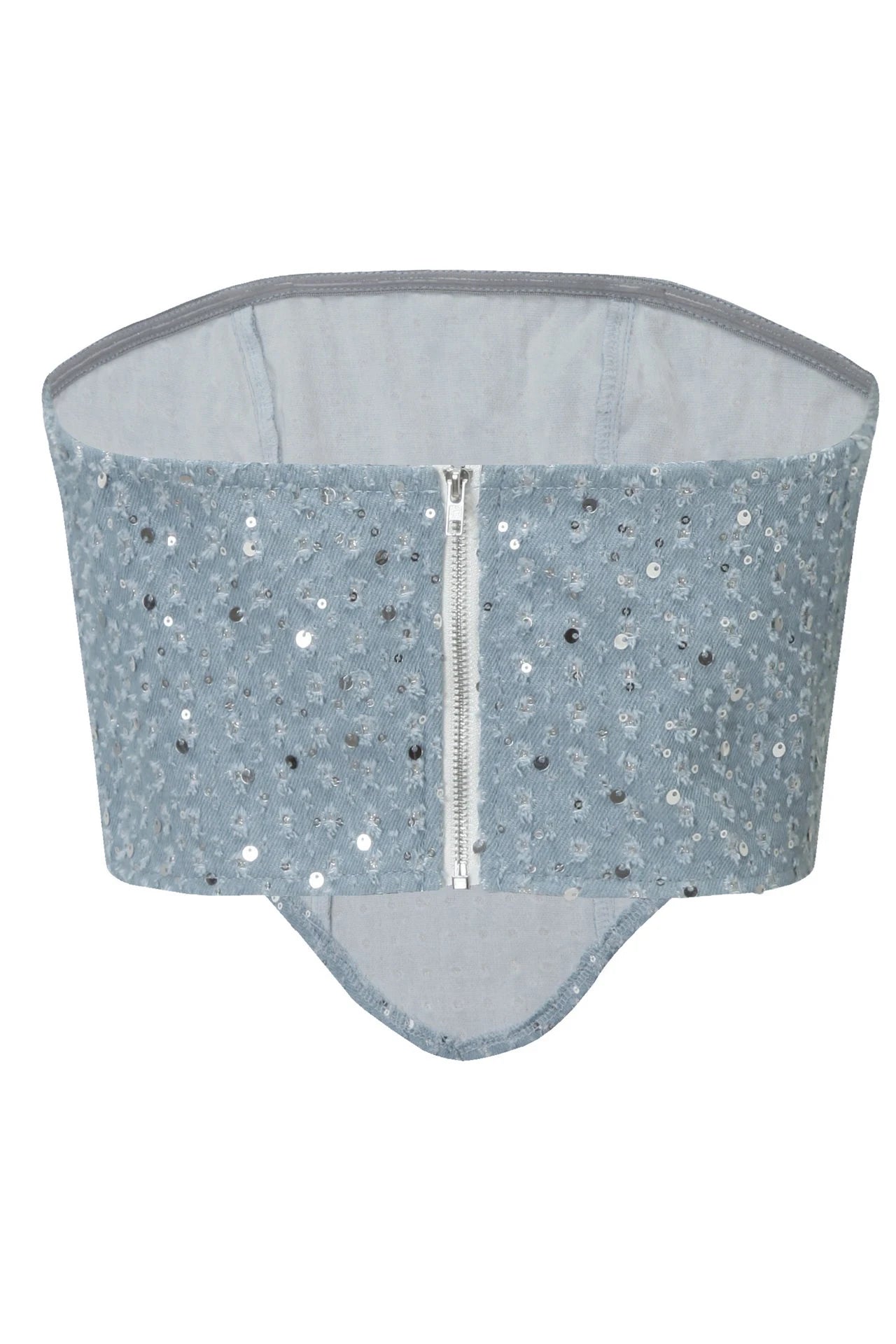 Sparkling Sequined Denim Strapless Zipper Tube Top + Jeans/Pants or Mini Skirt 2-Piece Sets