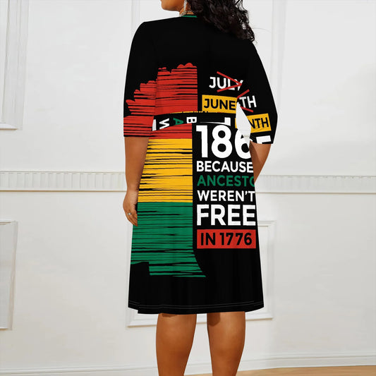 Juneteenth Flag V-Neck Long Sleeve Maxi Dress to 6X Plus Size