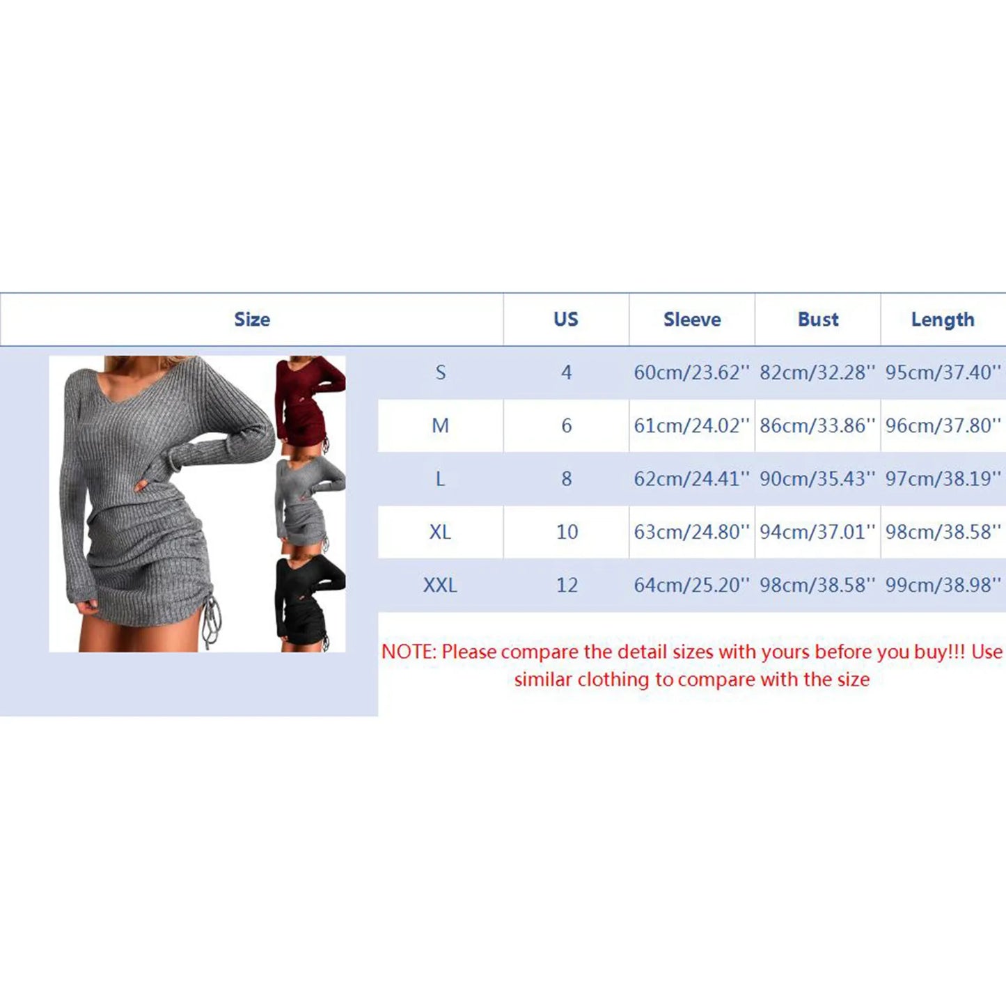Ribbed Lace-Up Solid Color V-Neck Long Sleeve Skinny Hip Mini Sweater Dress