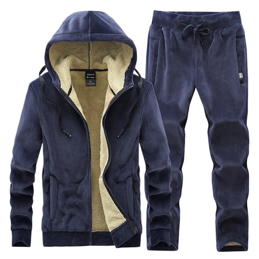Men's Fleece Lamb Wool Fleece Lined Zipper Hoodie Jacket + Ruched Sweatpants Big & Tall to 8X Tracksuits