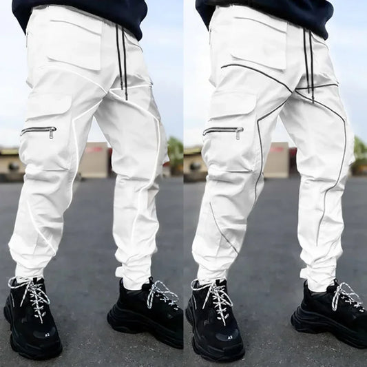 Men‘s Elastic Waist Solid/Colorblock Multi-Pocket Harem Cargo Pants
