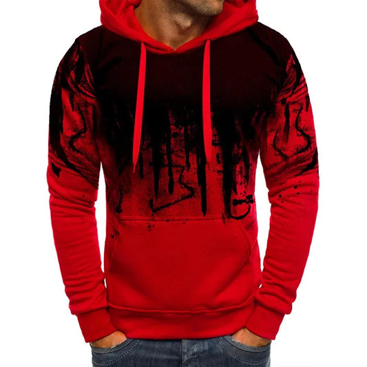 Men's Gradient Colorblock Print Drawstring Pullover Hoodie Sweatshirt