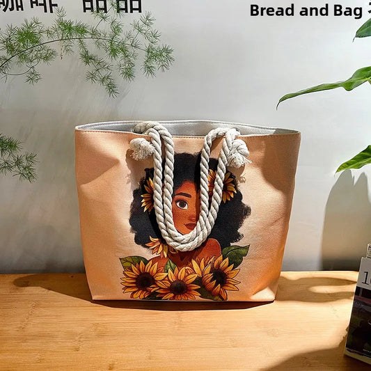 Black African Woman 3D Canvas Print Women's Single Shoulder Large Capacity Tote Bags