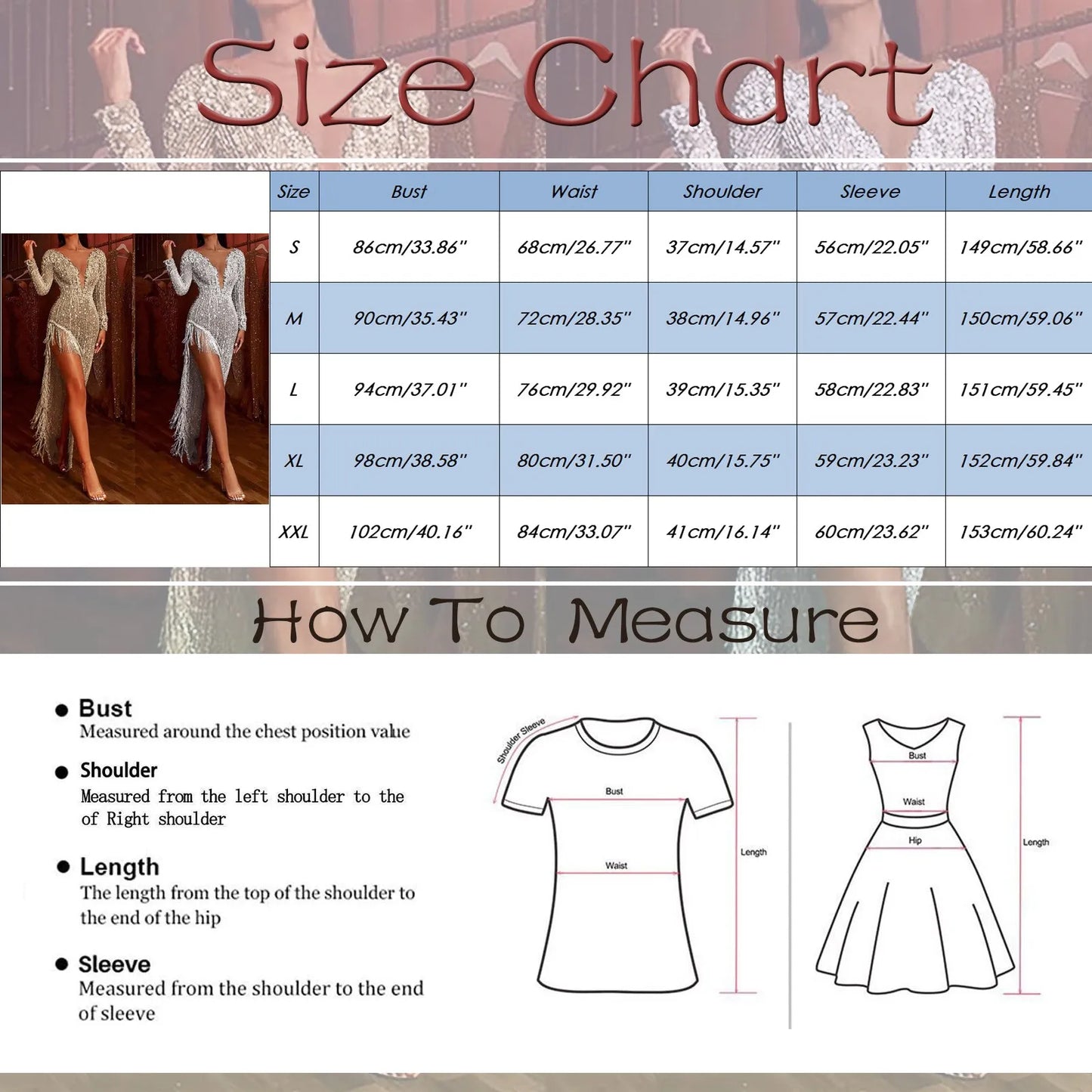 Silver/Gold Metallic Rhinestone Beaded Irregular Tassel Sequined Long Sleeve Evening High Slit Formal Party Dress