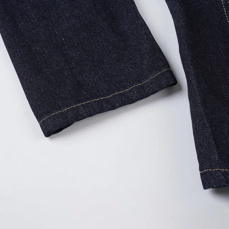 Denim Dark Blue Gold Button Detail Long Sleeve Turn-Down Collar Solid Color Women's Jean Jacket