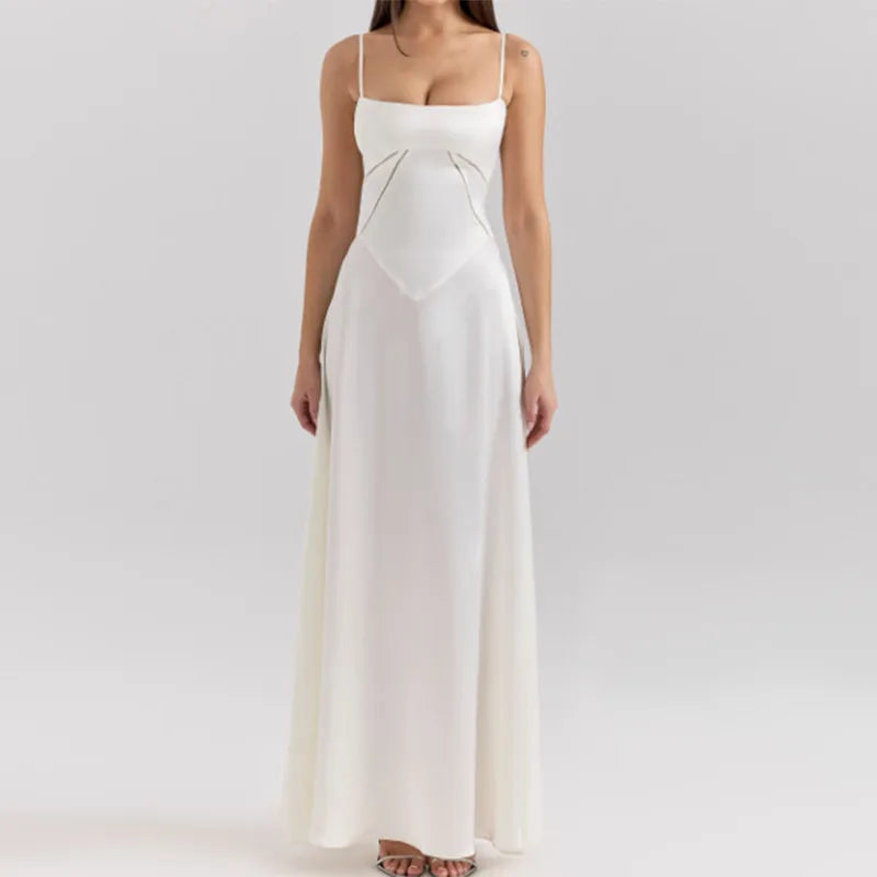 Off-the-Shoulder Solid Color V-Neck Pleated Cut-Out Skinny High Waist Maxi Party Dress