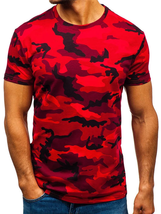 Men's Colored Camoflauge Print Short Sleeve O-Neck T-Shirt