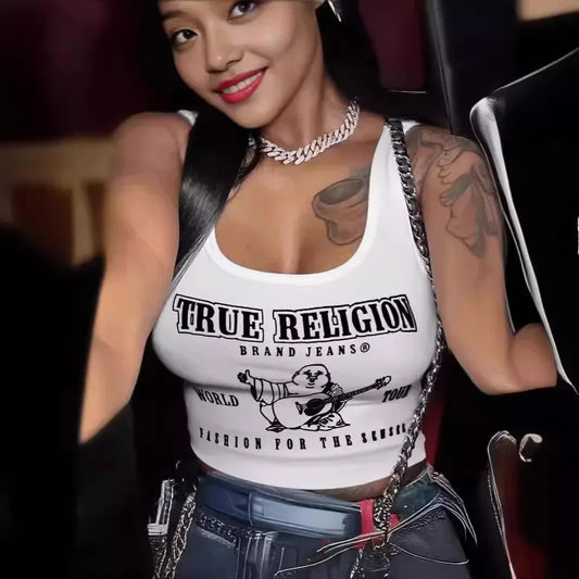True Religion Letter Print U-Neck Women's Tank Top