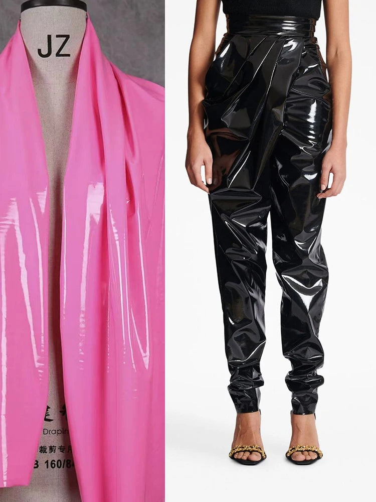 Shiny Patent Leather Wrapped Women's High Waist Faux Latex Harem Pants