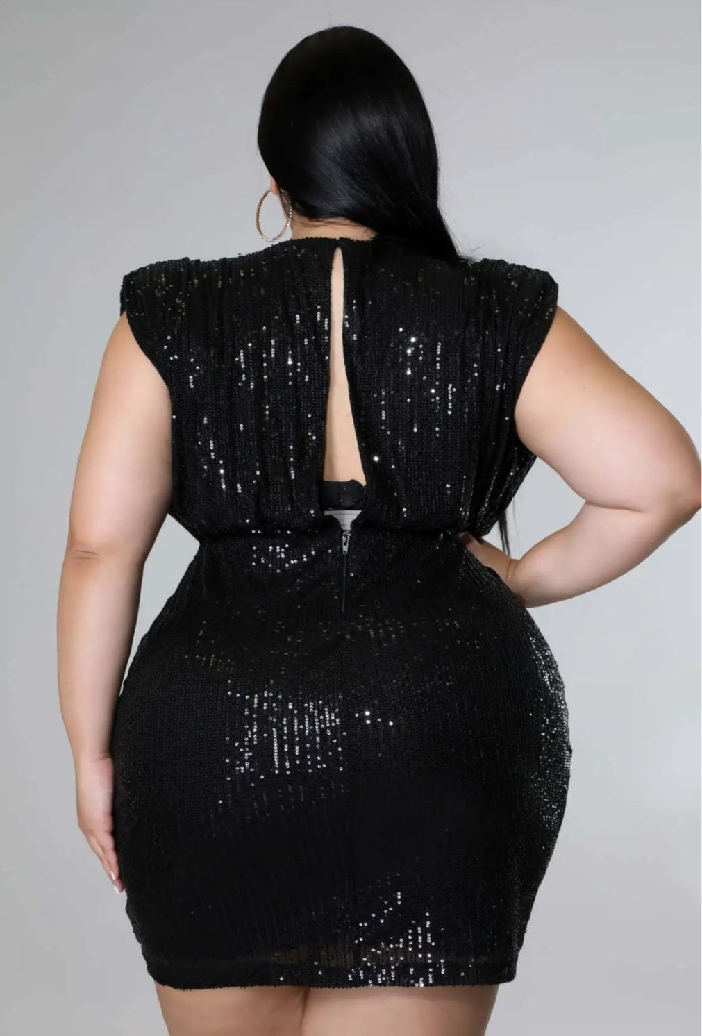 Sequin Solid Color Sleeveless Deep V-Neck Hollow-Out Formal Mini Dress to 5X Plus Size