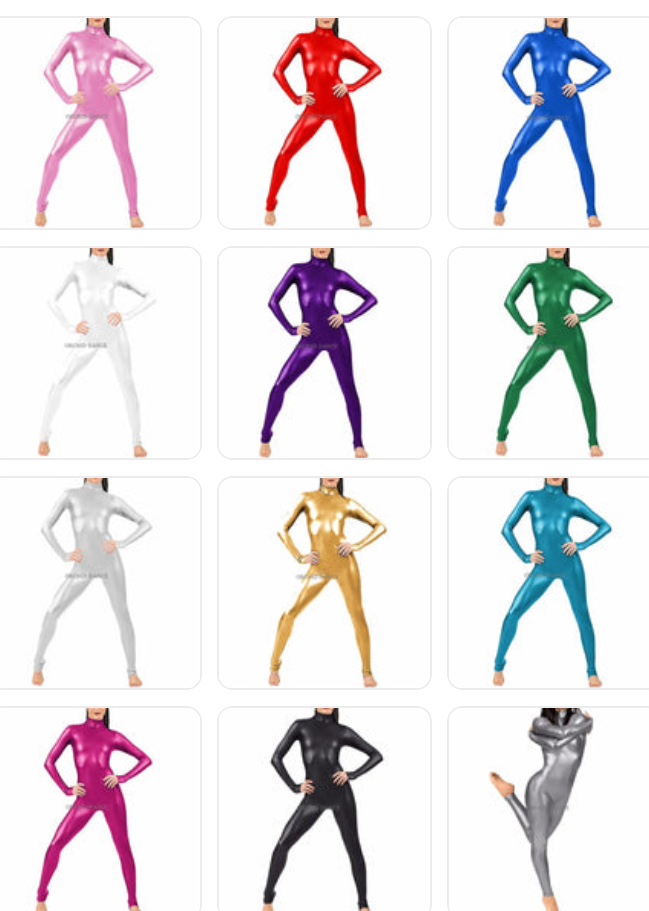 Turtleneck Faux Leather Long Sleeve Zipper Back Bodycon Skin Tight Unitard Jumpsuit-12 Colors!