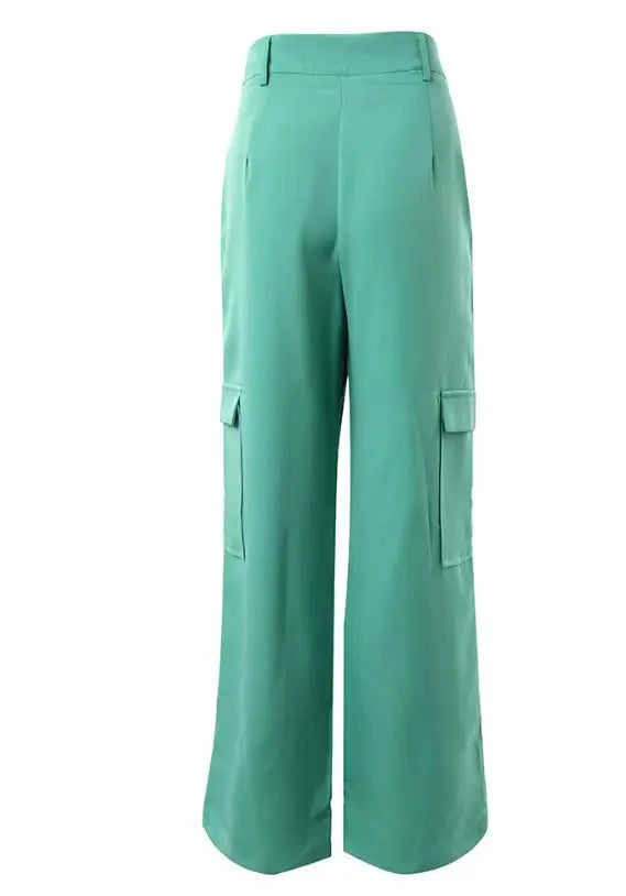 Solid Color Button Fly Women's Multi-Pocket Cargo Streetwear Pants