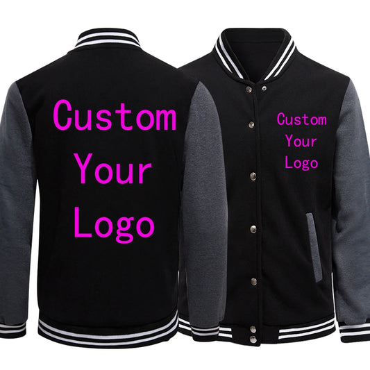 Customized Logo/Letter Print Unisex Mandarin Collar Button-Up Varsity Baseball Bomber Jacket