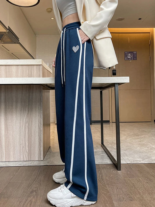 Striped Vintage Lace-Up Heart Wide Leg Women's Sweatpants