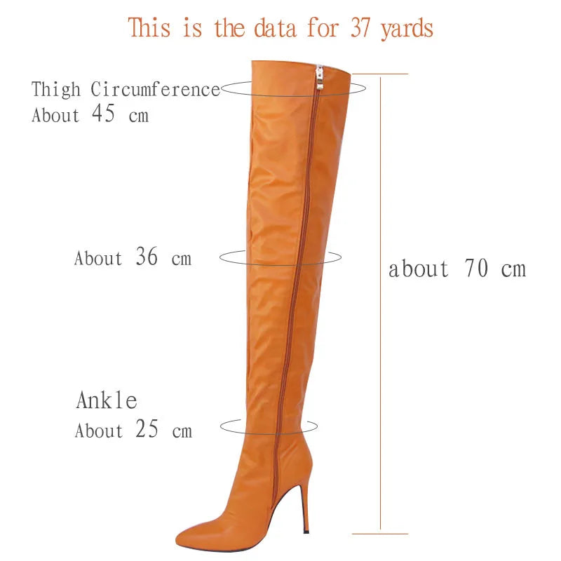 Solid Color Women's Over-the-Knee Pointed Toe Stiletto Thigh High Zipper Boots