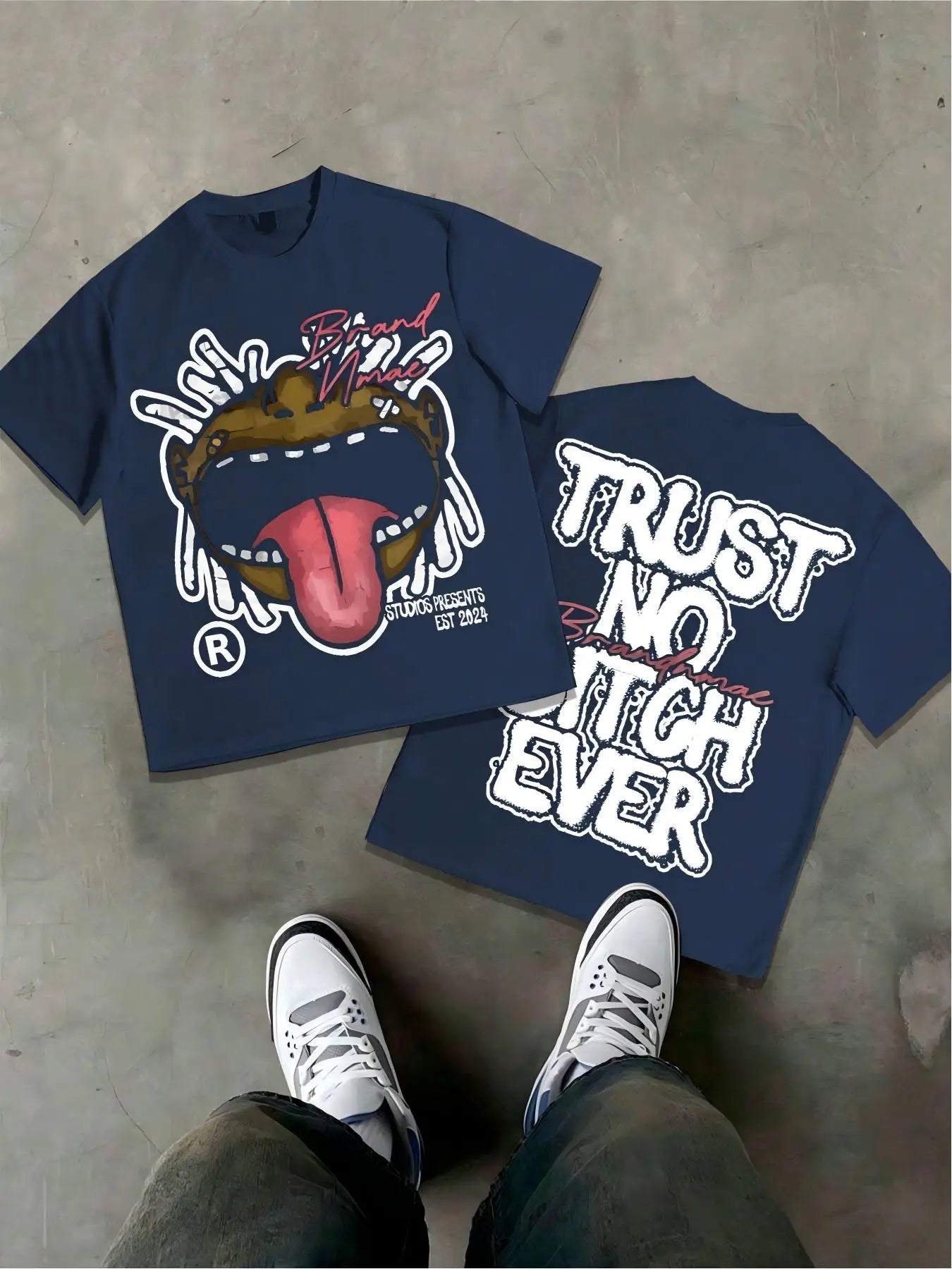 Men's 3D Hip-Hop Tongue Print "Trust No Bitch Ever" Short Sleeve Streetwear T-Shirt to 6X Big &:Tall