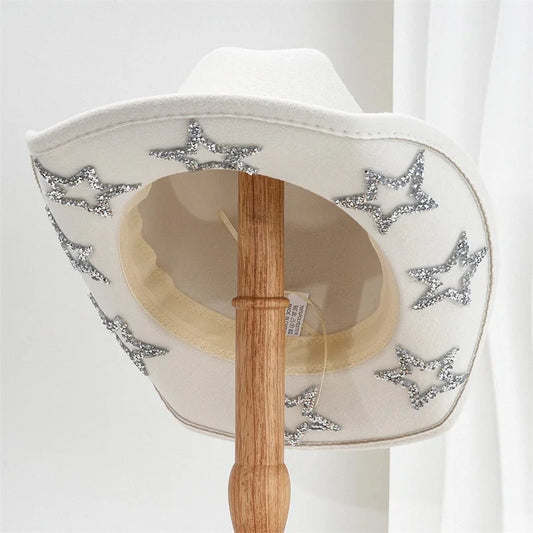 Wide Brim Rhinestone Star Western Fedora Cowgirl Hat