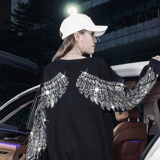 Metallic Silver Angel Wing Graphic Aesthetic Pullover Women's T-Shirt