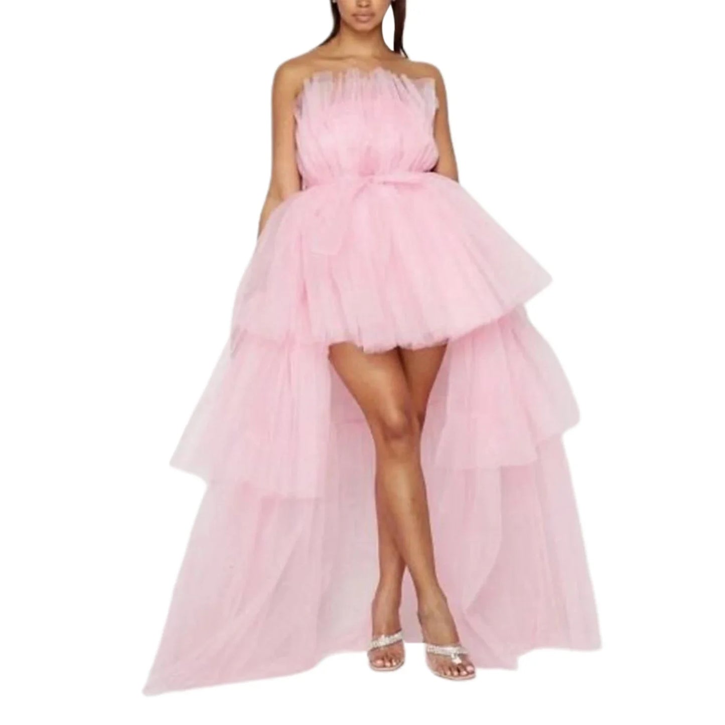 Mesh Tulle Strapless Off-the-Shoulder High Waist Evening Gowns Formal Wedding Party/Prom Dress