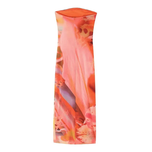 Zebra/Floral Print Backless Ruched Strapless Maxi Tube Dress