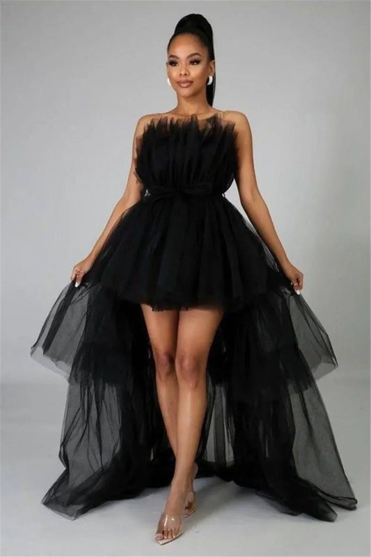 Mesh Tulle Strapless Off-the-Shoulder High Waist Evening Gowns Formal Wedding Party/Prom Dress