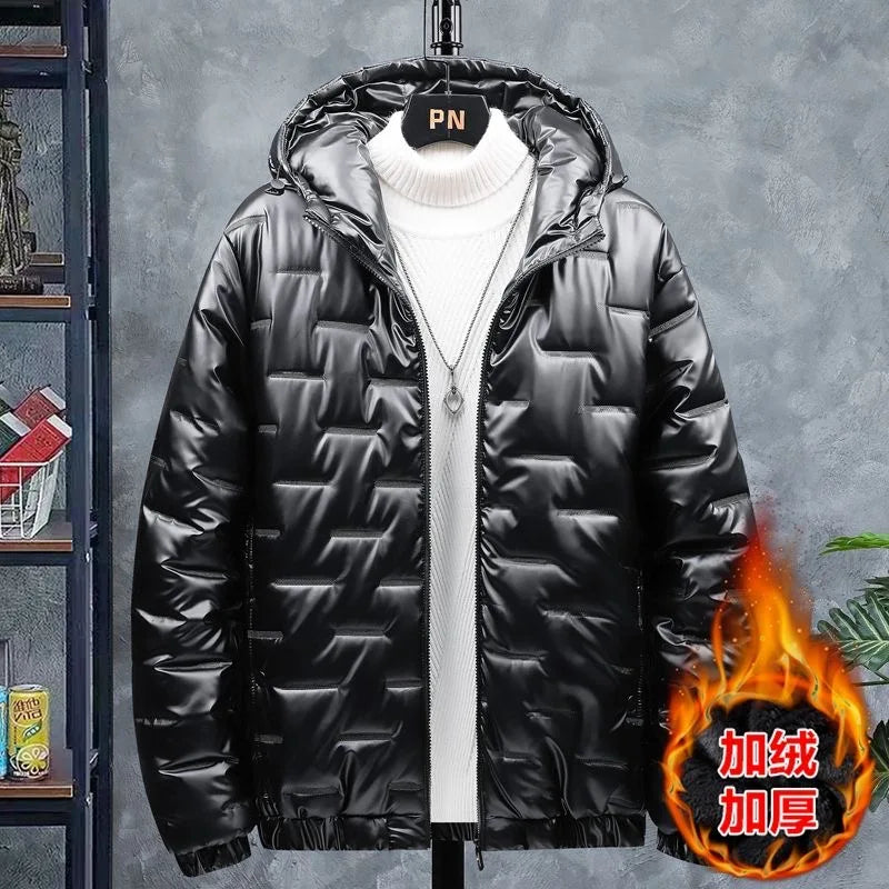 Men's Quilted Cotton Padded Loose Fleece Down Puffer Hooded Jacket