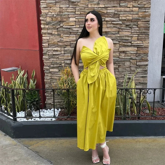 Draped Big Bow Design Asymmetrical One Shoulder Strapless Sleeveless High Waist A-Line Prom/Party Dress to 3X Plus Size