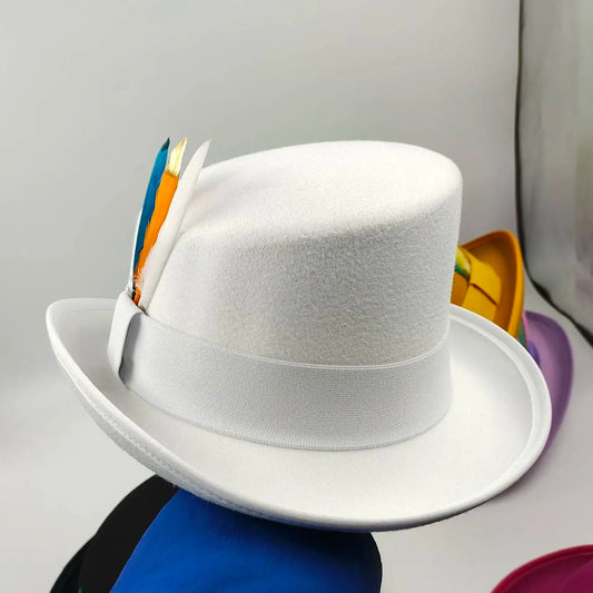 Unisex British High Feather Detail Derby Bowler Fedora Hat