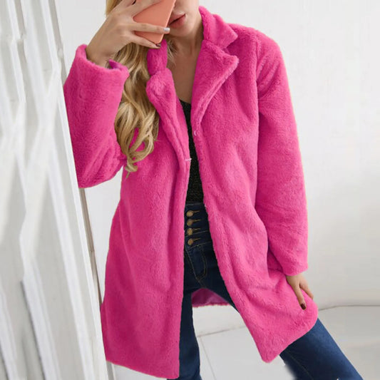 Hot Pink Faux Fur Women's Teddy Trenchcoat to 3X Plus Size