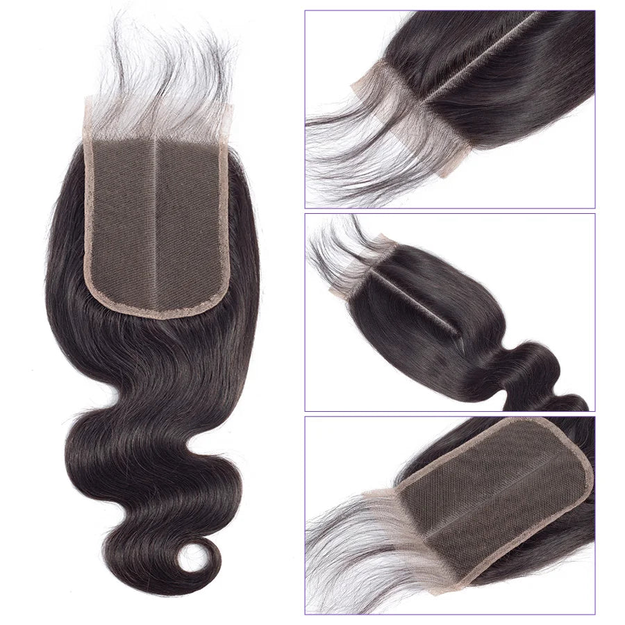 Brazilian Body Wave 100% Raw Human Hair Extension Weave Bundles w/ 2x6 Lace Closure