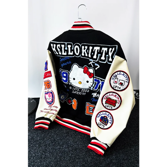 "Hello Kitty" Women's Printed Embroidered Baseball Motorcycle Biker Varsity Letterman's Jacket
