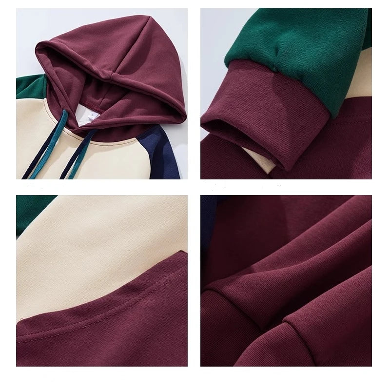 Men's Colorblock Drawstring Patchwork Pullover Streetwear Designer Hoodie Sweatshirt