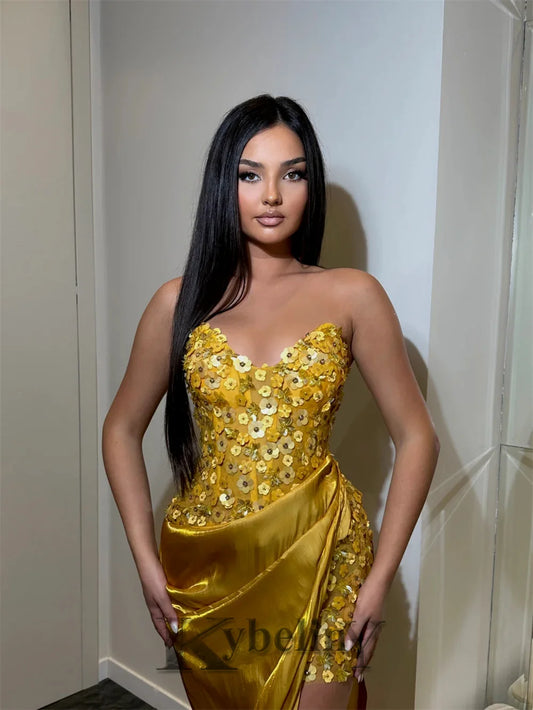 Customized Satin Sequined Daisy Flower Embroidered Spaghetti Strap Formal Floor-Length Evening Gown Dress to 26W