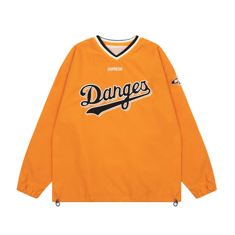 Men's "Danges" V-Neck Sports Pullover Embroidered Hip-Hop Hockey Sweatshirt