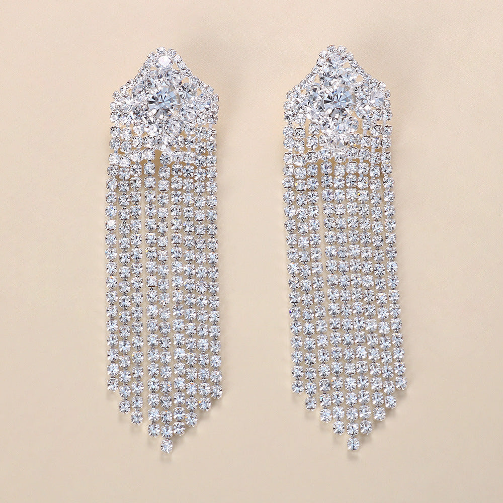 Oversized Rhinestone Sparkling Crystal Long Tassel Earrings