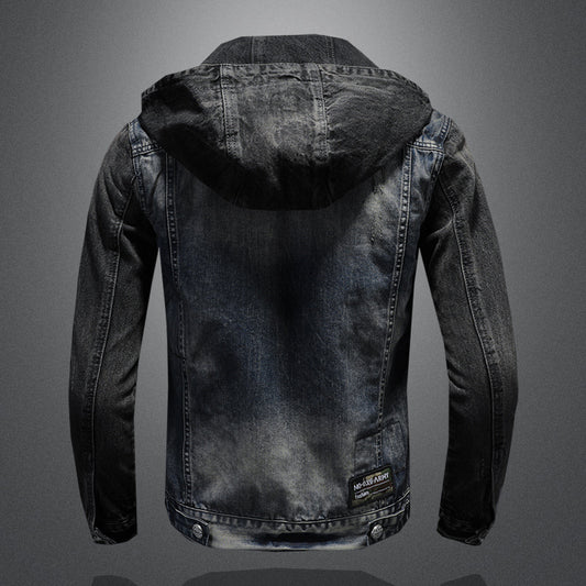 Men's Denim Gradient Faded Hoodie Jean Jacket