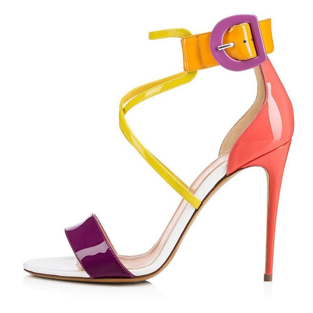 Open Toe Buckle Strap Design Colorblock/Solid Cross Strap Women's Stiletto Heel Sandal Pumps