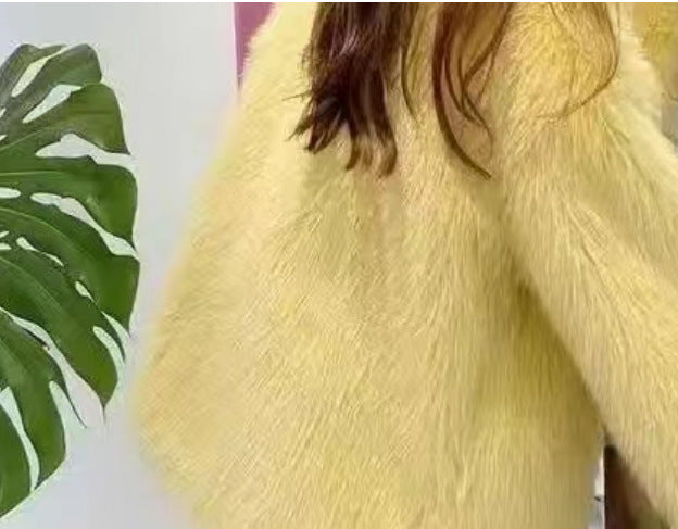Shaggy Faux Fur Long Sleeve Women's Streetwear Hooded Jacket
