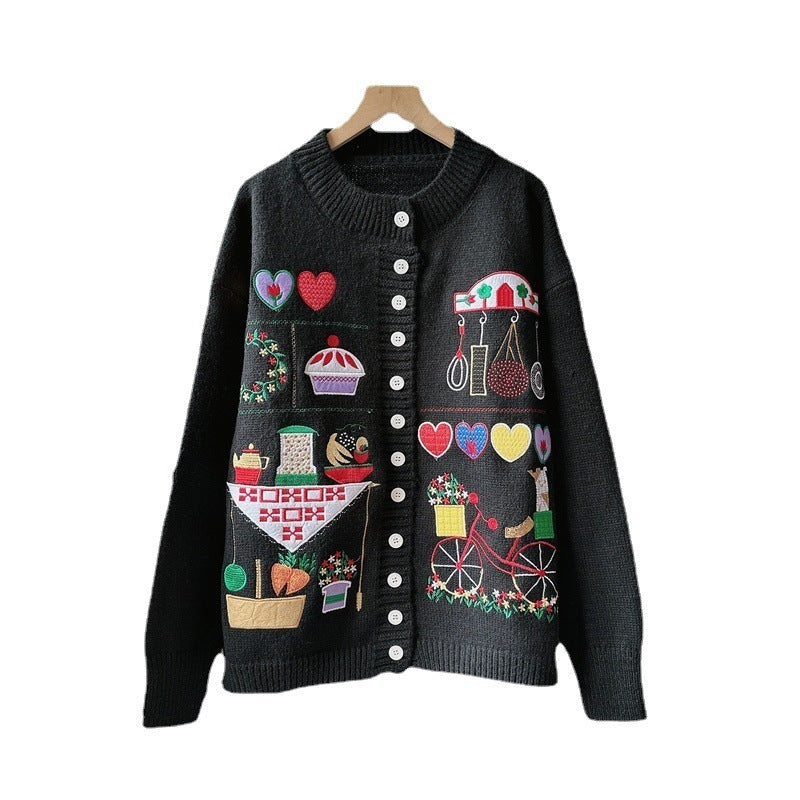 Patchwork Design Women's Button-Up Varsity Sweaters