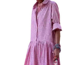 Plaid Print Oversized Turn-Down Collar Long Sleeve Pleated Women's Wide Leg Jumpsuit to 3X Plus Size