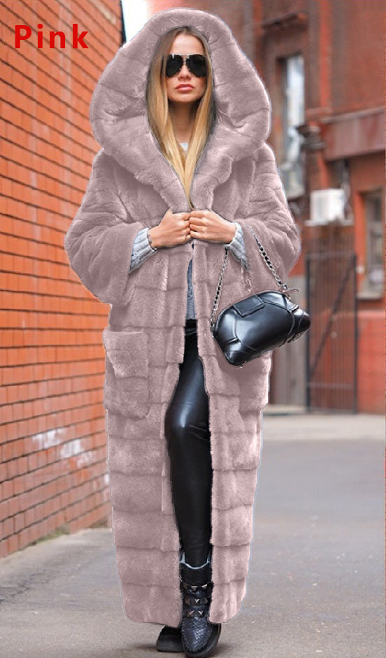 Plush Shaggy Faux Fur Solid Color Hip-Hop Streetwear Women's Trenchcoat to 5X Plus Size
