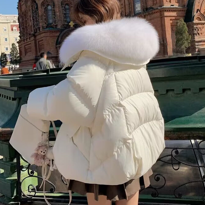 Down Cotton Padded Temperament Women's Oversized Faux Fur Collar Down Thick Coat
