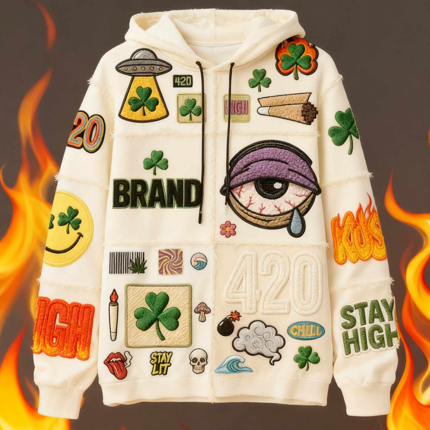 Men's 420 Hip-Hop Clover Evil Eye Graffiti Print Hoodie Sweatshirt to 3X Plus Size